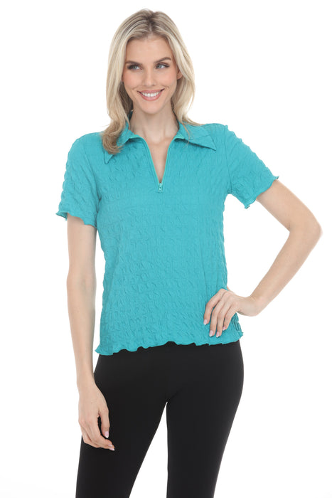Joseph Ribkoff Oceanic Textured Knit Quarter Zip Top 261071