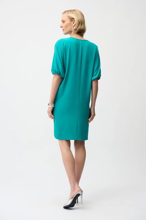 Joseph Ribkoff Oceanic Zip Front Puff Sleeve Shift Dress 261132
