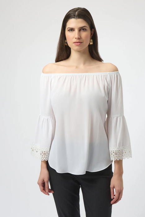 Joseph Ribkoff 252086 Off-White Off-Shoulder Georgette Flared Top