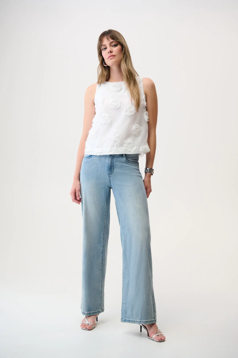 Joseph Ribkoff Off-White 3D Floral Boat Neck Sleeveless Top 261220