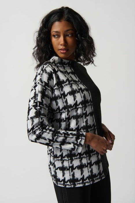 Joseph Ribkoff Off-White/Black Houndstooth Color Block Long Sleeve Top 234137