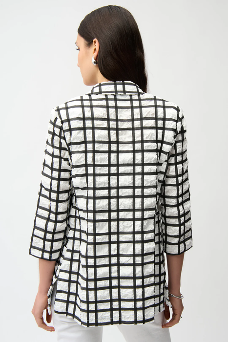 Joseph Ribkoff Off-White/Black Notched Collar Plaid Print Boxy Blazer 261268