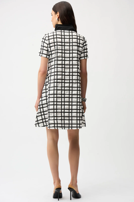 Joseph Ribkoff Off-White/Black Plaid Mini A-Line Dress 261307