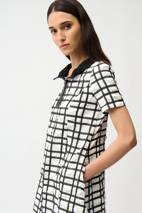 Joseph Ribkoff Off-White/Black Plaid Mini A-Line Dress 261307