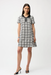Joseph Ribkoff 261307 Off-White/Black Plaid Print Funnel Collared A-Line Dress