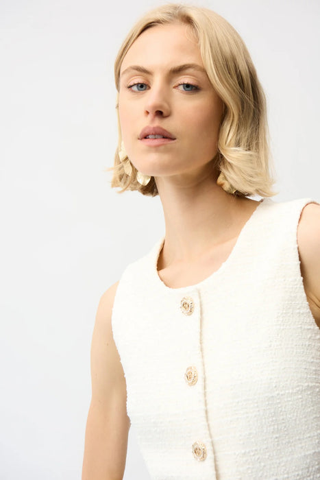 Joseph Ribkoff Off-White Bouclé Button Front Vest 261300