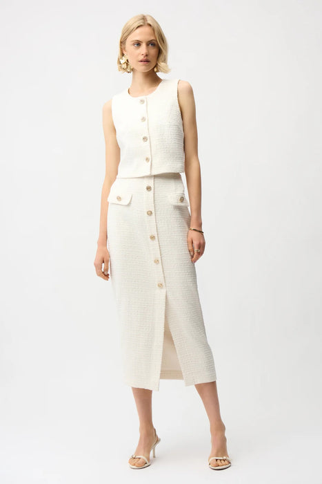 Joseph Ribkoff Off-White Bouclé Button Front Vest 261300
