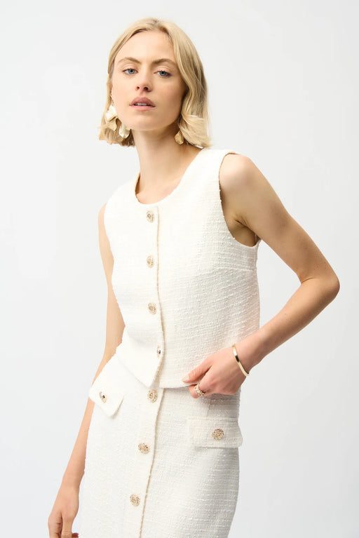 Joseph Ribkoff 261300 Off-White Bouclé Scoop Neck Sleeveless Top