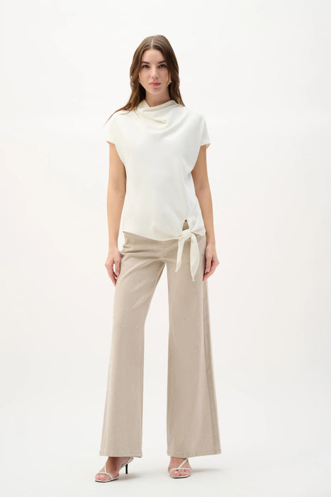 Joseph Ribkoff Off-White Cowl Neck Knot Front Boxy Top 262025