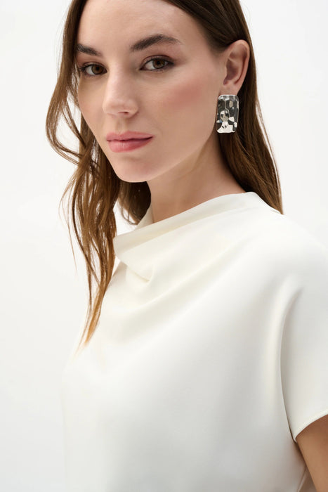 Joseph Ribkoff Off-White Cowl Neck Knot Front Boxy Top 262025