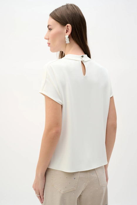 Joseph Ribkoff Off-White Cowl Neck Knot Front Boxy Top 262025