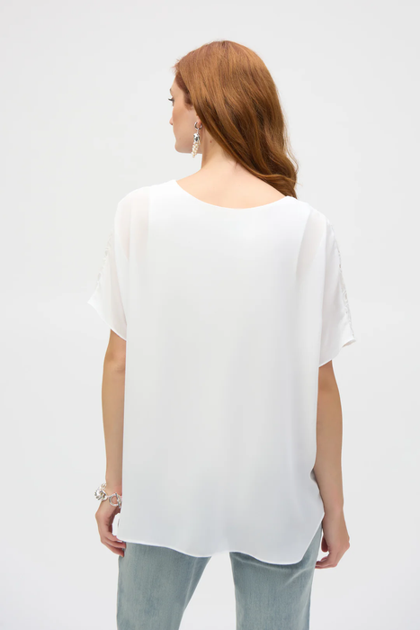 Joseph Ribkoff Off-White Embroidered Georgette Boxy Top 252069