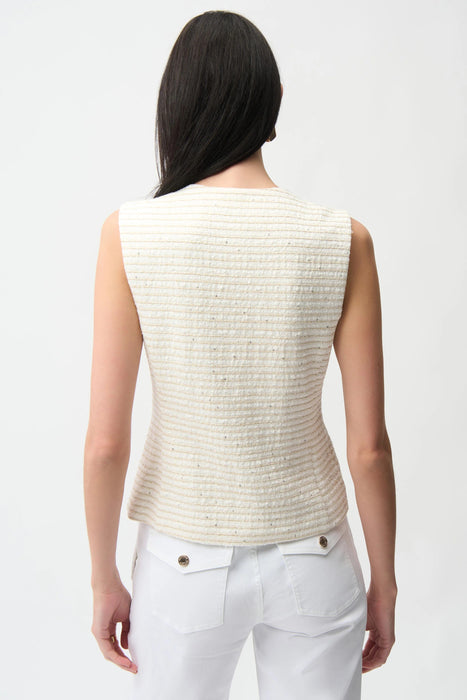 Joseph Ribkoff Off-White/Gold Striped Fitted Bouclé Vest 261113
