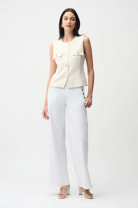 Joseph Ribkoff Off-White/Gold Striped Fitted Bouclé Vest 261113
