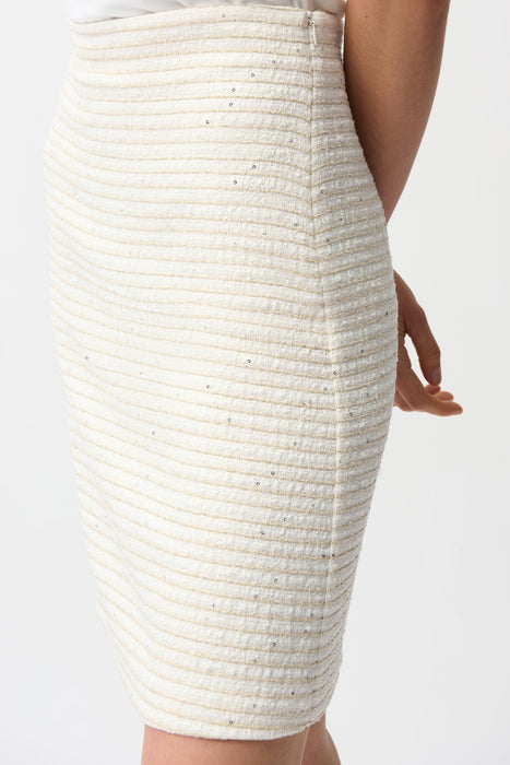 Joseph Ribkoff Off-White/Gold Striped High Wasit Bouclé Skirt 261175