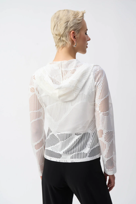 Joseph Ribkoff Off-White Hooded Zip Front Novelty Mesh Jacket 251215