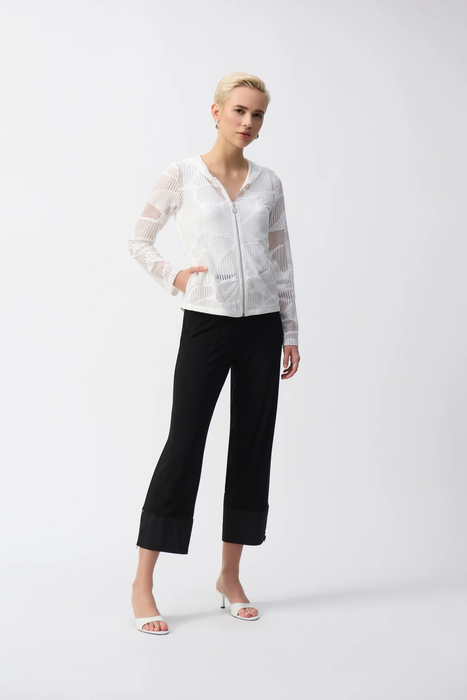 Joseph Ribkoff Off-White Hooded Zip Front Novelty Mesh Jacket 251215