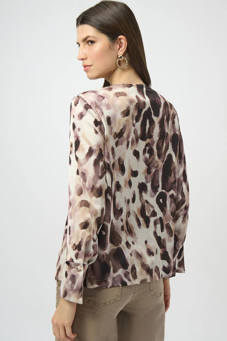 Joseph Ribkoff Off-White/Multi Animal Print Keyhole Neck Top 254166