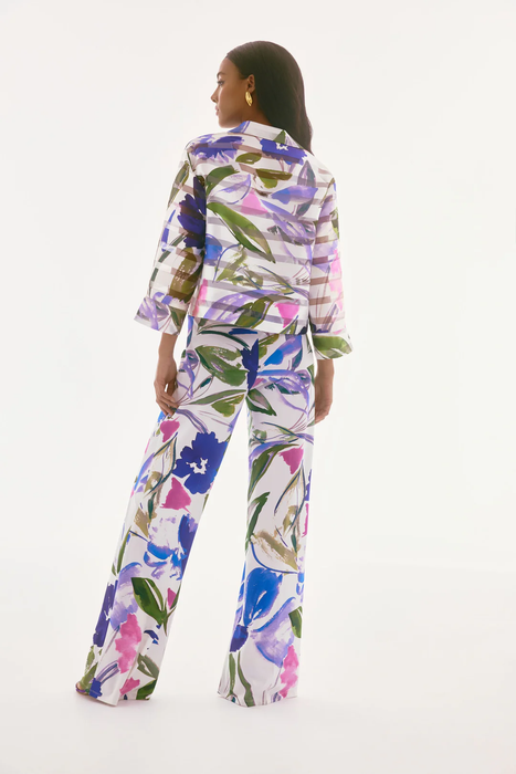 Joseph Ribkoff Off-White/Multi Floral Print 3/4 Sleeves Trapeze Jacket 251776
