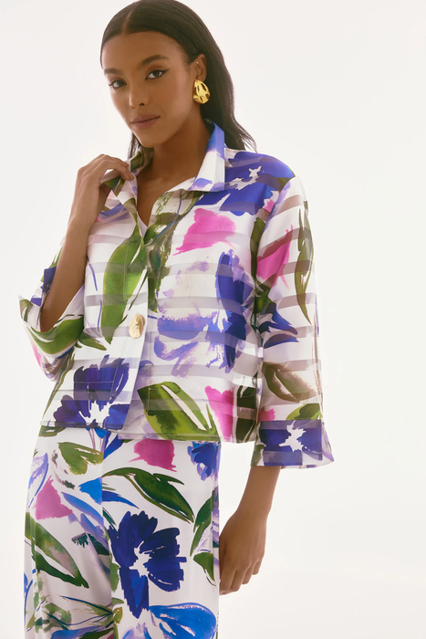Joseph Ribkoff 251776 Off-White/Multi Floral Print 3/4 Sleeves Trapeze Jacket