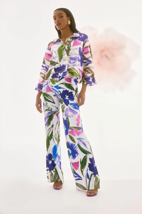 Joseph Ribkoff Off-White/Multi Floral Print 3/4 Sleeves Trapeze Jacket 251776