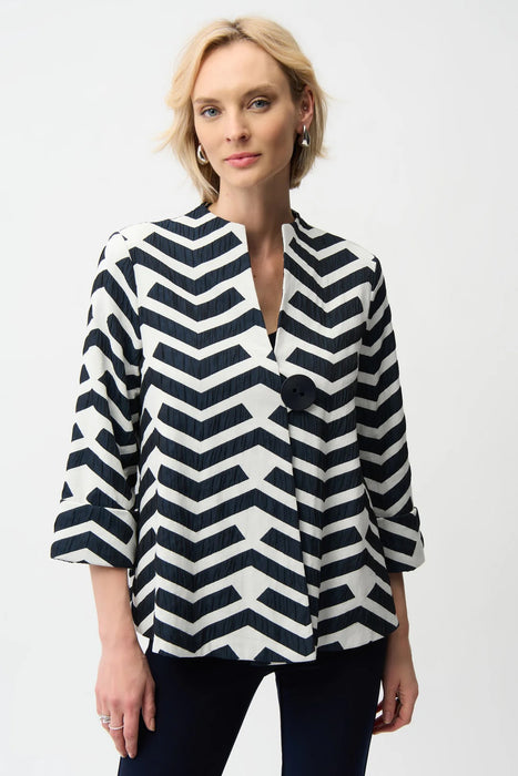 Joseph Ribkoff Off-White/Navy Geometric Print Trapeze Swing Jacket 261097