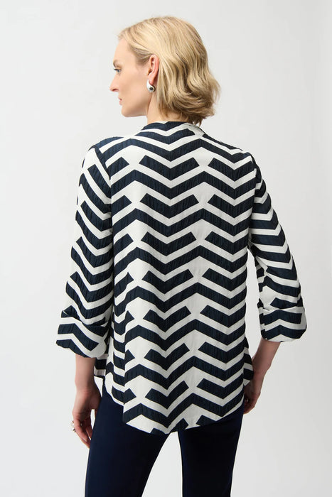 Joseph Ribkoff Off-White/Navy Geometric Print Trapeze Swing Jacket 261097