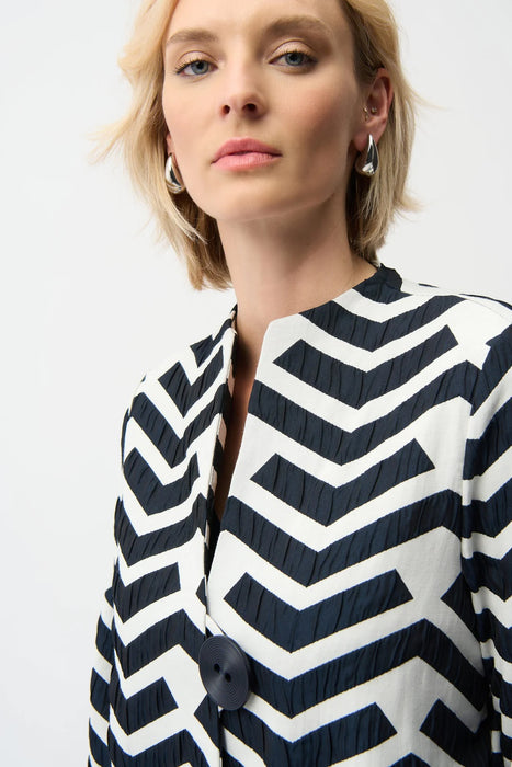 Joseph Ribkoff Off-White/Navy Geometric Print Trapeze Swing Jacket 261097