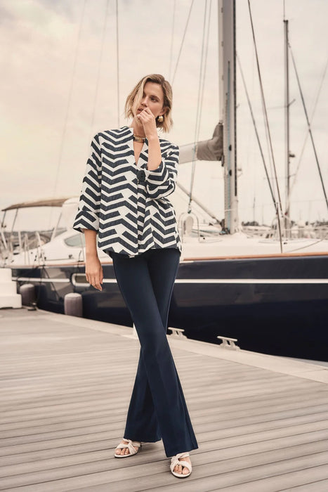 Joseph Ribkoff Off-White/Navy Geometric Print Trapeze Swing Jacket 261097
