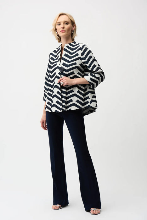 Joseph Ribkoff Off-White/Navy Geometric Print Trapeze Swing Jacket 261097