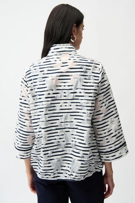 Joseph Ribkoff Off-White/Navy Organza Stripe Zip Up Jacket 261094