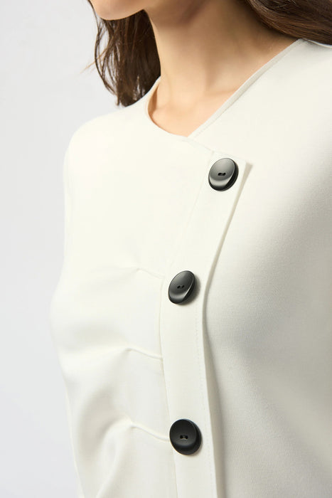 Joseph Ribkoff Off-White Pleated Button Front Long Sleeve Top 253116