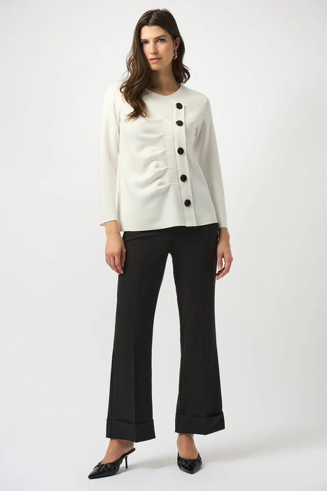 Joseph Ribkoff Off-White Pleated Button Front Long Sleeve Top 253116