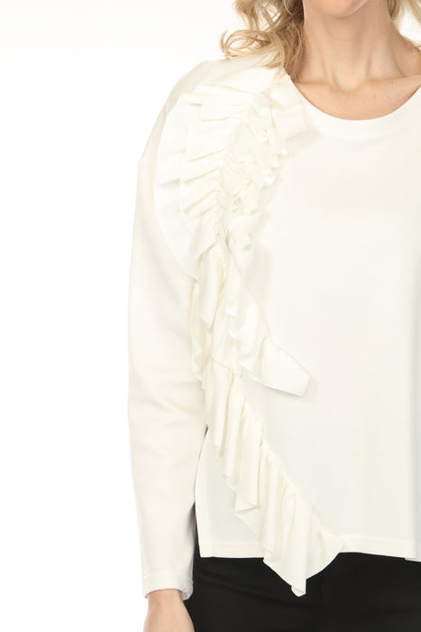 Joseph Ribkoff Off-White Ruffled Long Sleeve Top 254183