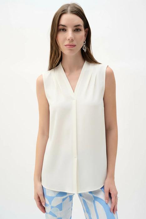 Joseph Ribkoff Pleated V-Neck Sleeveless Tunic Top 262075