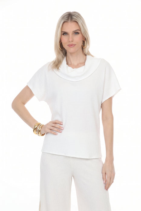 Joseph Ribkoff Off-White Textured Boxy Cowl Neck Top 262194