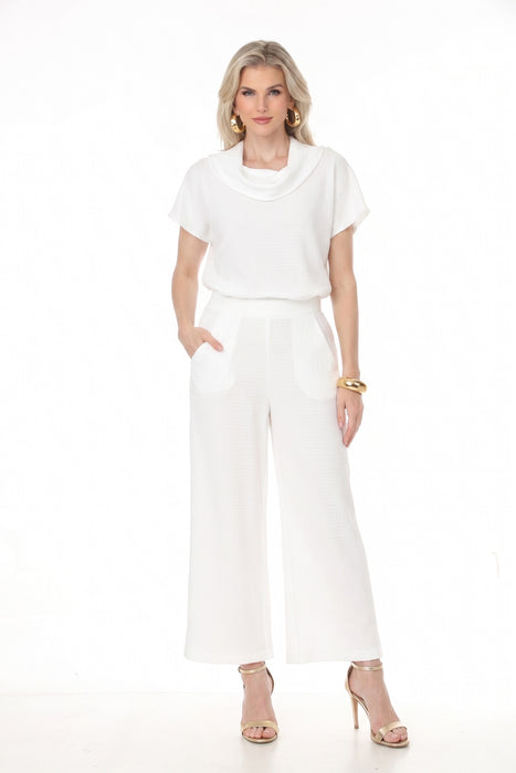 Joseph Ribkoff Off-White Textured Side Slit Wide Leg Pants 262217