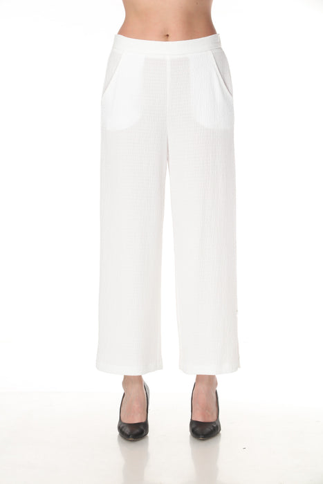 Joseph Ribkoff Off-White Textured Side Slit Wide Leg Pants 262217