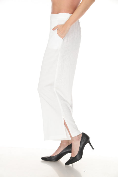 Joseph Ribkoff Off-White Textured Side Slit Wide Leg Pants 262217