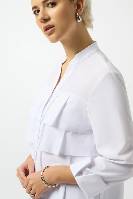 Joseph Ribkoff Optic White Tiered Ruffles Button Front Blouse 253944