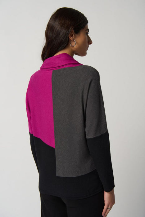 Joseph Ribkoff Opulence/Grey/Black Color Block Cowl Neck Knit Sweater Top 233954