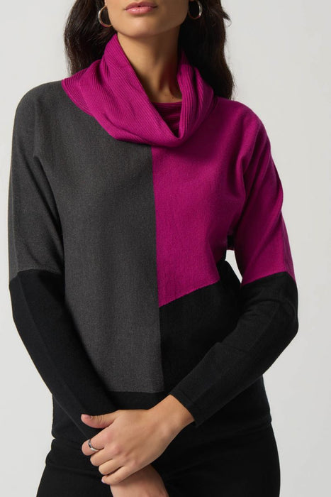 Joseph Ribkoff Opulence/Grey/Black Color Block Cowl Neck Knit Sweater Top 233954