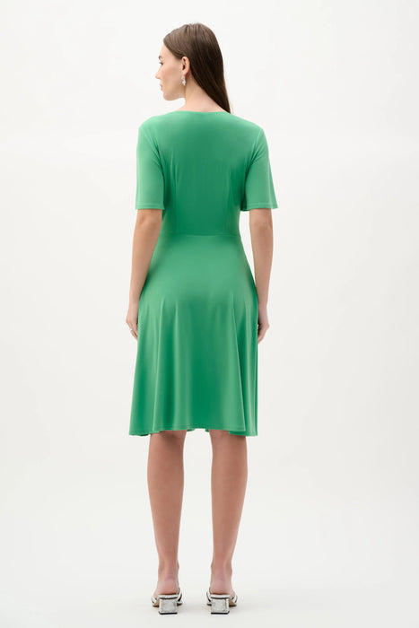 Joseph Ribkoff Palm Green Ruched Flutter Sleeves A-Line Dress 262034