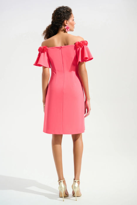 Joseph Ribkoff Paradise Coral Rosette Off-Shoulder A-Line Dress 261734