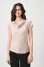 Woman wearing a beige cowl-neck top with raglan short sleeves from Joseph Ribkoff