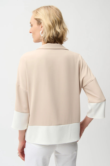 Joseph Ribkoff Parchment Color Block 3/4 Sleeves Boxy Top 261282