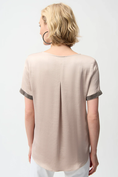 Joseph Ribkoff Rhinestone Trim Short Sleeve Satin Top 261116