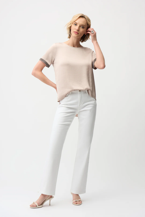 Joseph Ribkoff Rhinestone Trim Short Sleeve Satin Top 261116