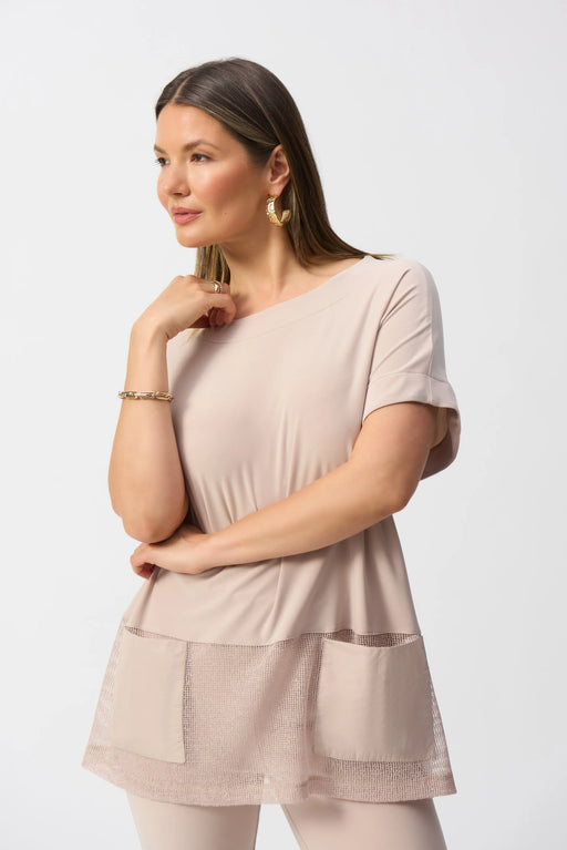 Joseph Ribkoff Style 251233 Parchment Short Sleeve Silky Knit Mesh Tunic Top
