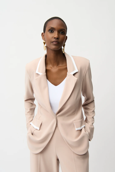 Joseph Ribkoff 261167 Parchment/Vanilla Contrast Piping Notched Collar Blazer